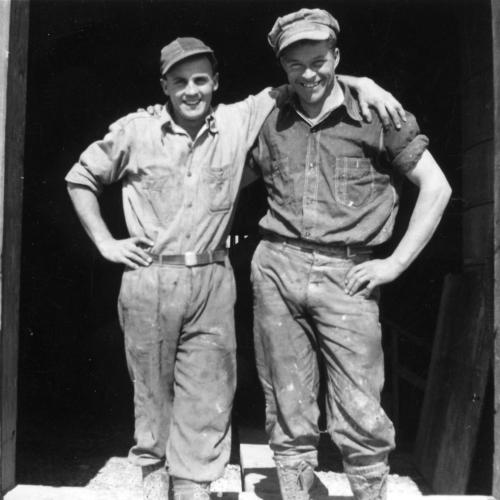 Arnold Smith and Don Weber, 1939 at Negus mill (Arnold Smith Collection)
