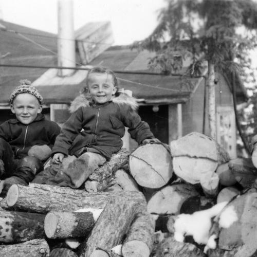 Fun and play at Negus Mine log village, 1940s. (Arnold Smith Collection)